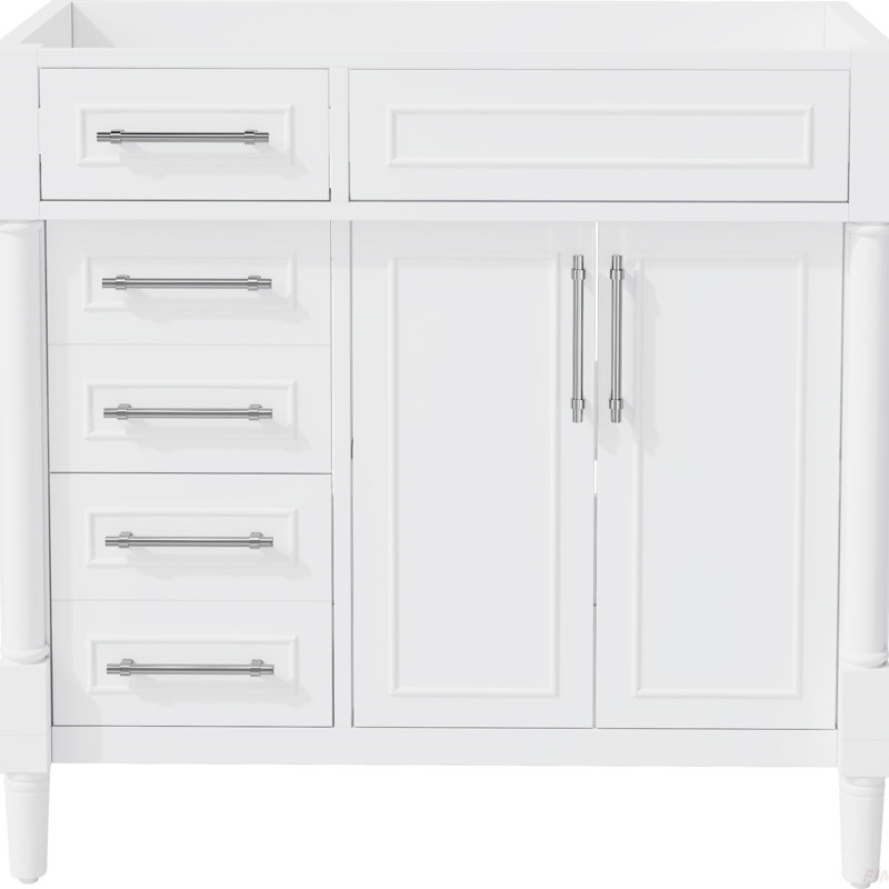 Meuble-lavabo de salle de bain 36 po sans lavabo, armoire de rangement autoportante avec 2 tiroirs et un tiroir basculant, meuble-lavabo avec cadre en bois massif seulement, tablette à hauteur réglable