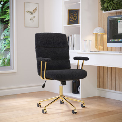 Elegant Textured Boucle and Gold Office Chair by Mercer41