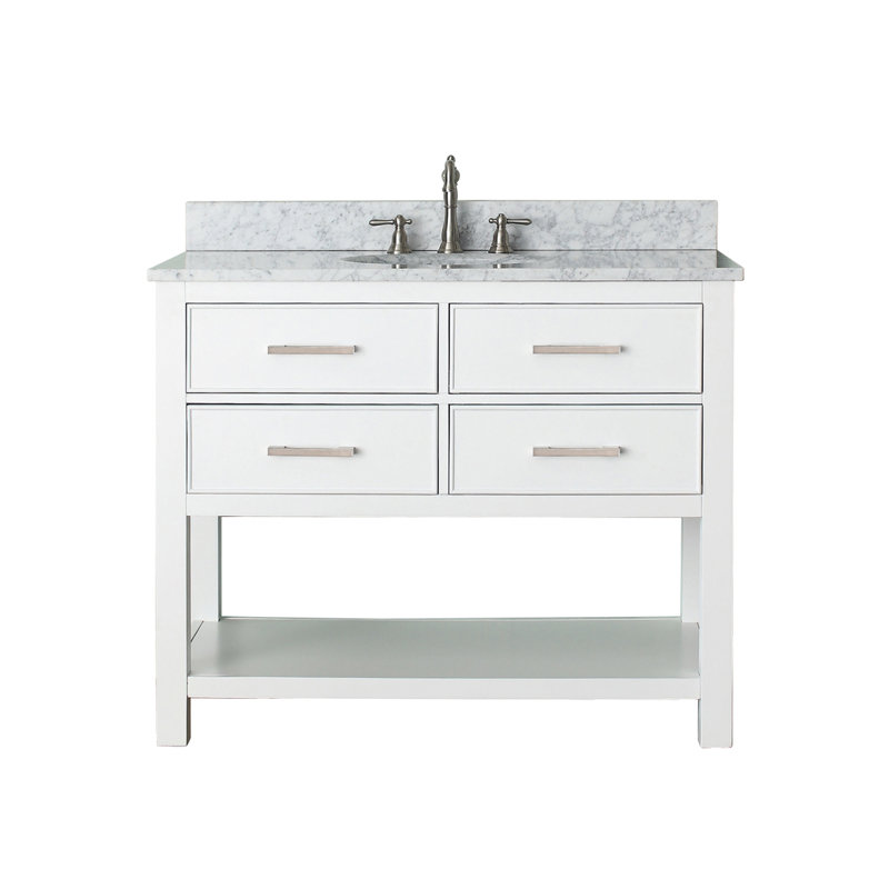 Brooks 43'' W Single Vanity, White, Carrera White Marble
