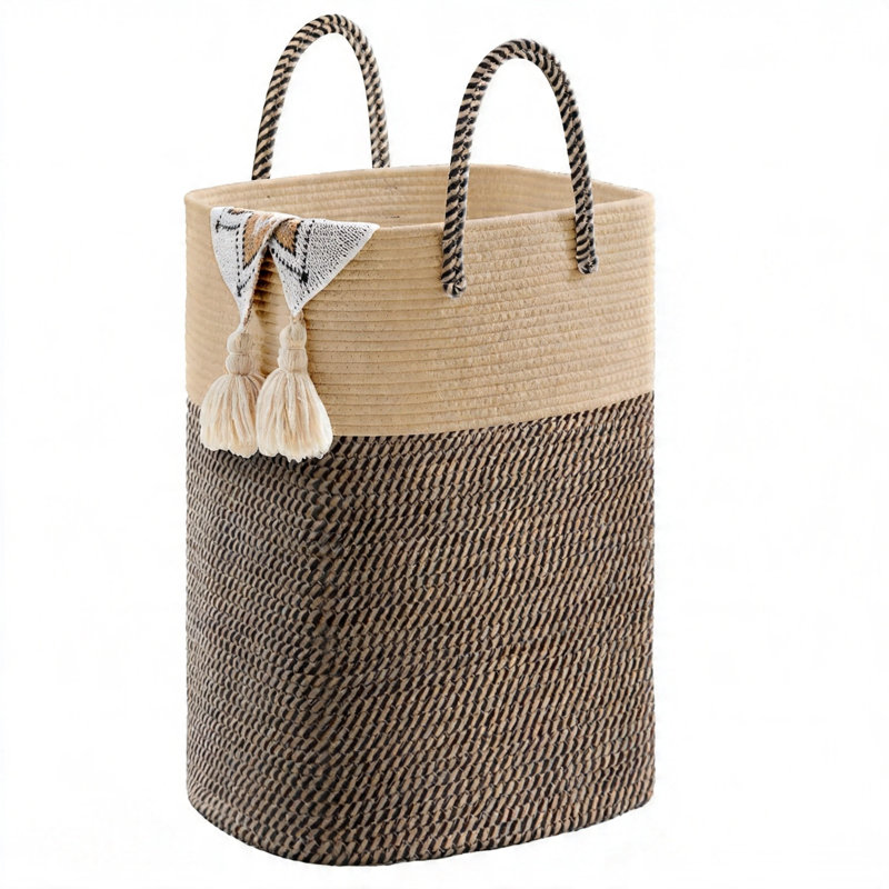 Woven Cotton Rope Laundry Basket, Versatile Storage Hamper(Jute)