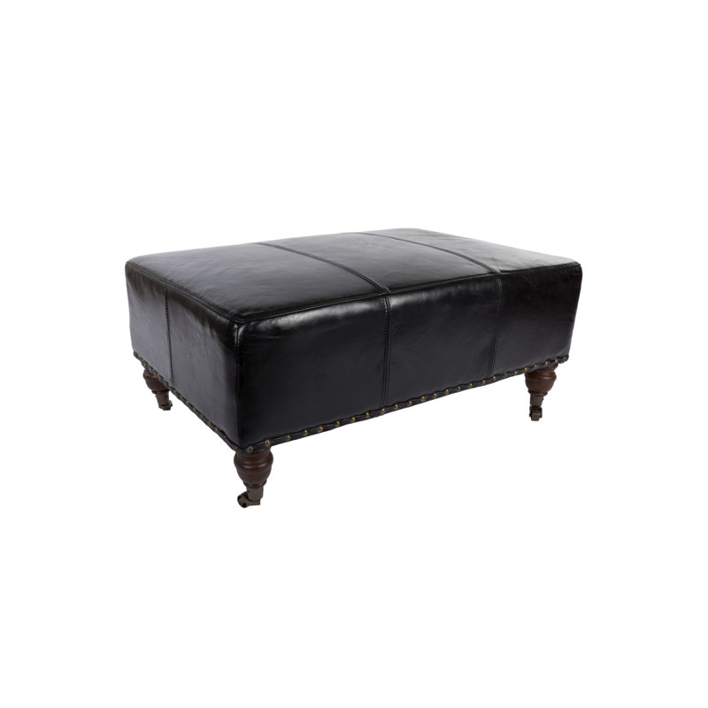 Villena Genuine Leather Upholstered Bench, Black