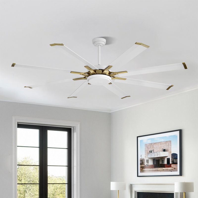 Ventilateur de plafond intérieur sans lumière, moteur réversible, Blanc / Doré, 96", White