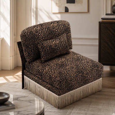 Armless Sofa Leopard Chenille W/1 Pillow