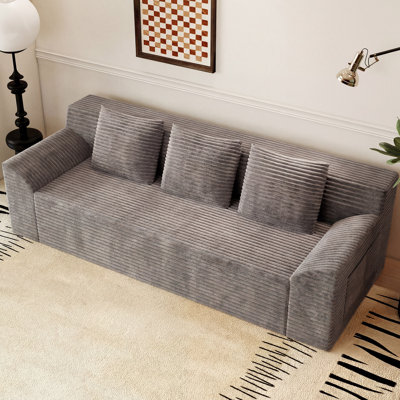 71 Inch 3-Seater Sofa, Corduroy Fabric Deep Seat Couch, Comfy Loveseat Sofa No Assembly Required for Living Room, Bedroom, and Apartment(71 inch diagonal armrest)