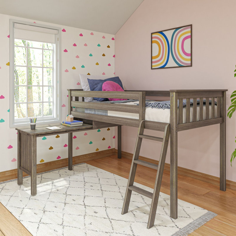 Dirrick Twin Solid Wood Low Loft Bed with Pull-Out Desk, Clay