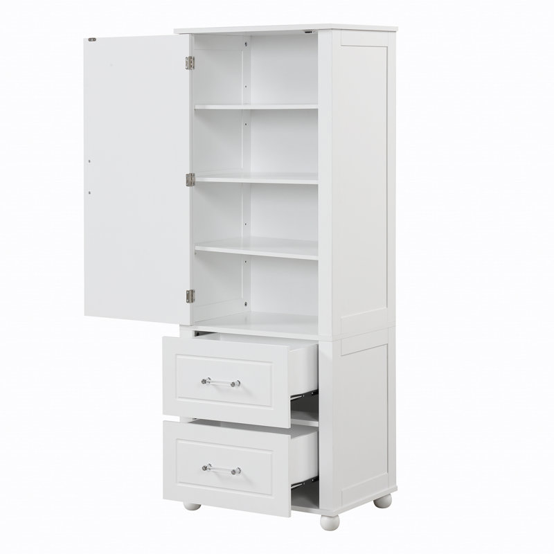 Armoire de rangement autoportante pour salle de bain de 61 po de hauteur avec 61 tiroirs et 2 tablettes réglables, tour à linge en blanc
