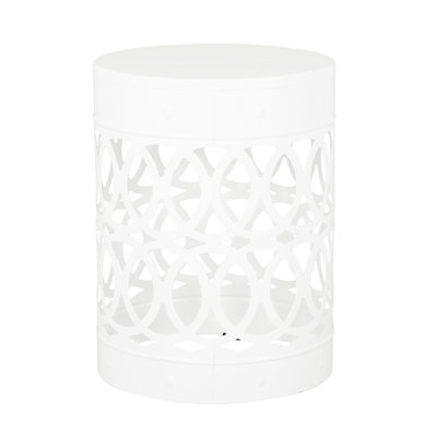 Modern White Iron Outdoor Side Table, Large, Frame Large Metal White, With Contemporary Cut Decoration