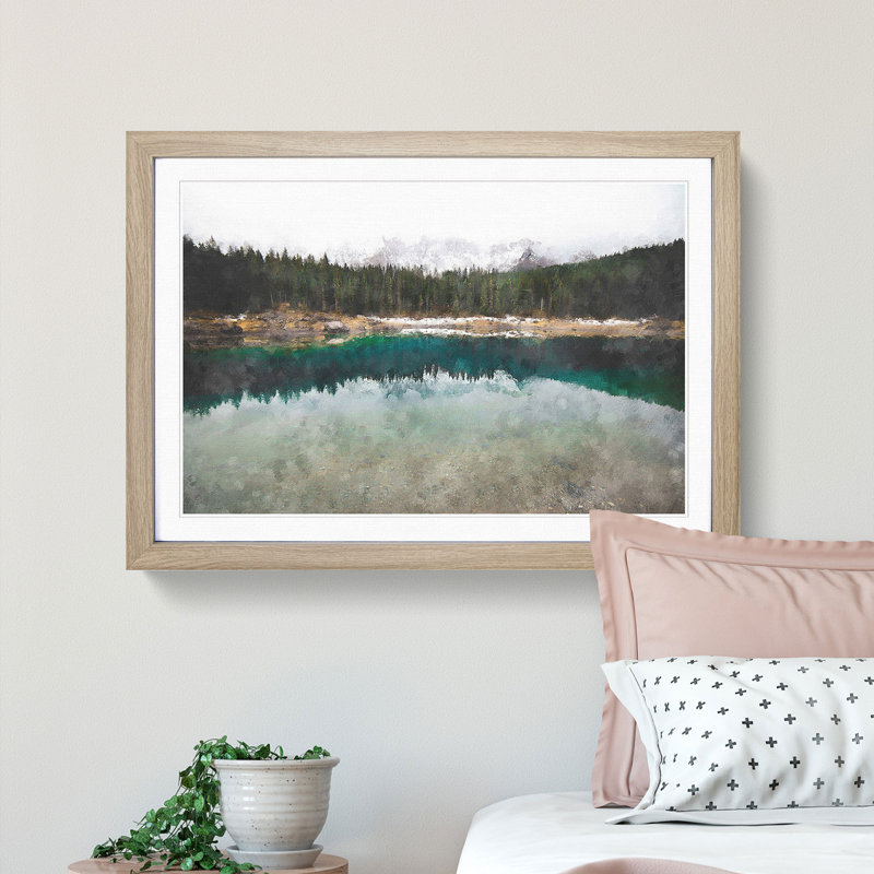 Lake of Carezza Nova Levante Italy - Picture Frame Painting Print, 24cm H x 33cm W x 2cm D, Oak Framed