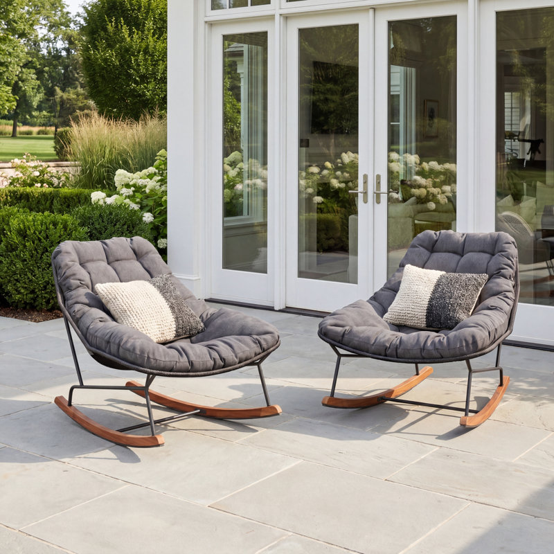 Chaise berçante d'extérieur en acier avec coussin Gifty