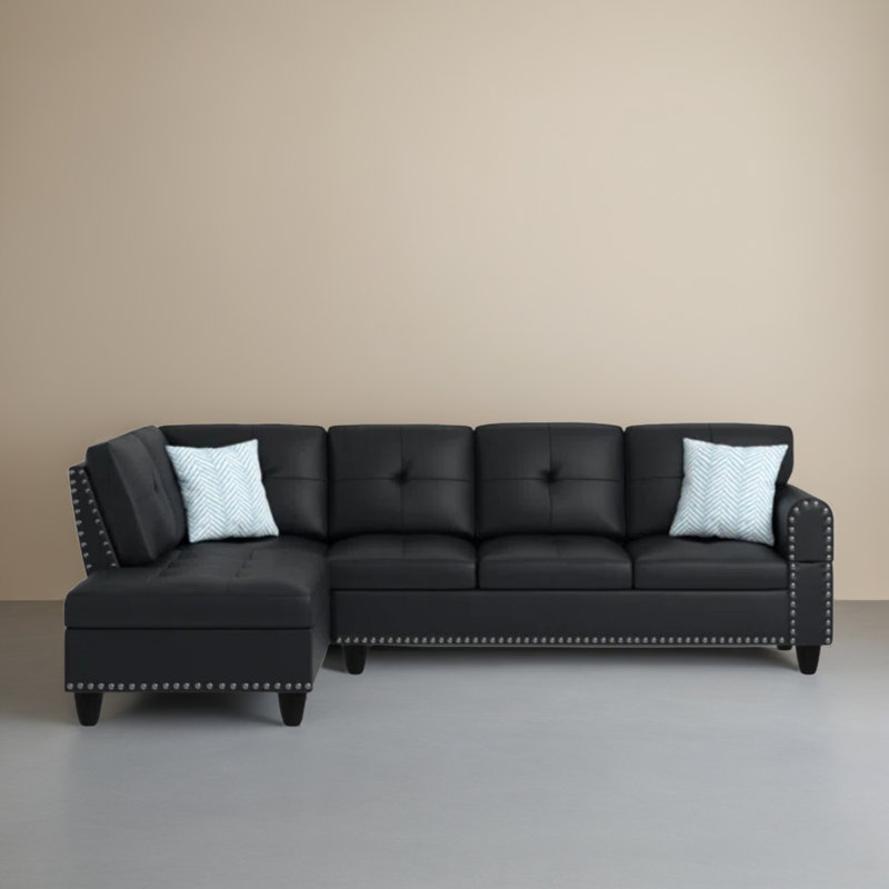 Canapé modulaire de 98,02 po faisant face à la gauche avec méridienne, Similicuir noir