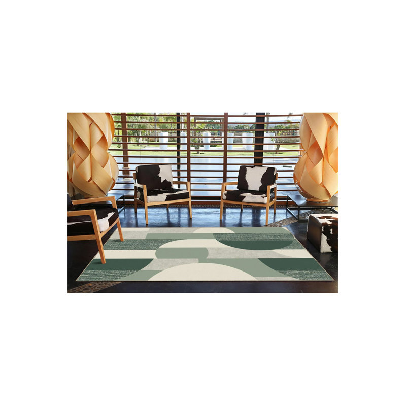 Tapis vert lavable à motif tissé à motif vert, Sous-tapis carré 3 pi 11 po inclus