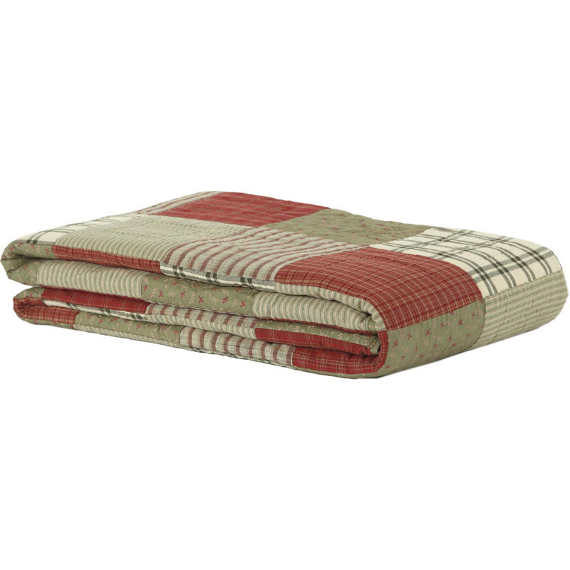 Reversible Red Cotton King Quilt with Sage Green Backing