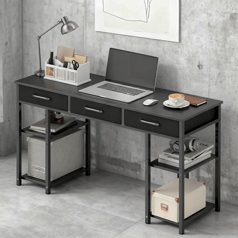 Petit bureau d'écriture avec tiroirs en tissu, tablettes réglables, table d'ordinateur de bureau personnel | Idée de cadeau