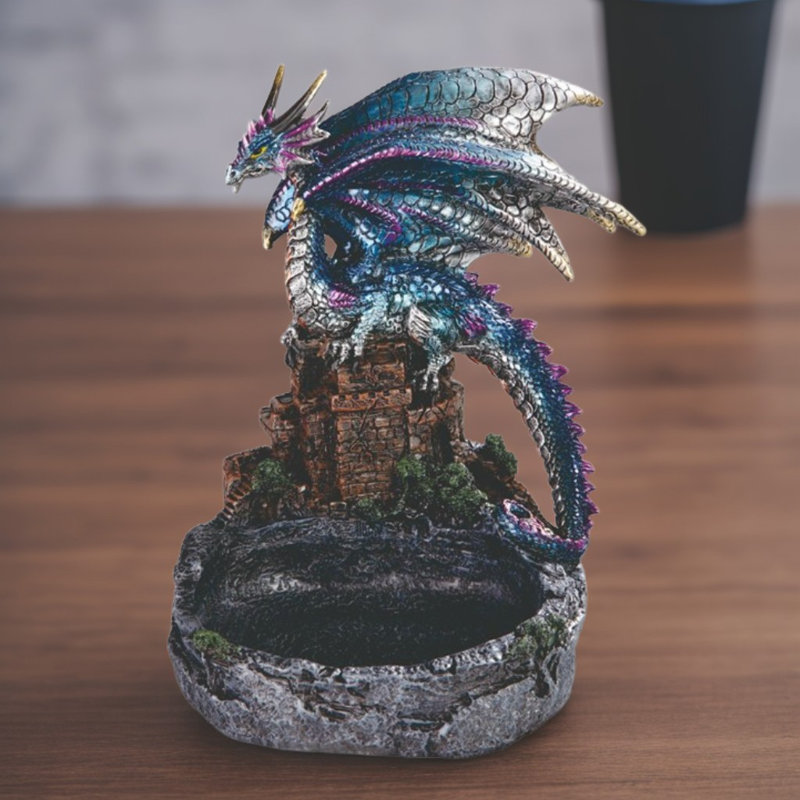 Figurine 7,75 "H Blue Dragon on Castle