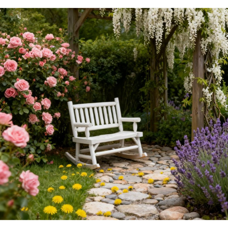 Chaises berçantes en bois durable, causeuse rustique pour patio et jardin