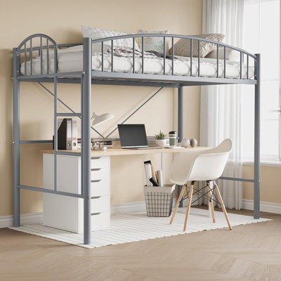 Loft Bed Twin Size with Ladde and Arched Guardrail, Heavy Duty Metal Loft Bed Frame for Kids and Adults, Sturdy Steel Slats Support, Small Space Savin by Isabelle & Max