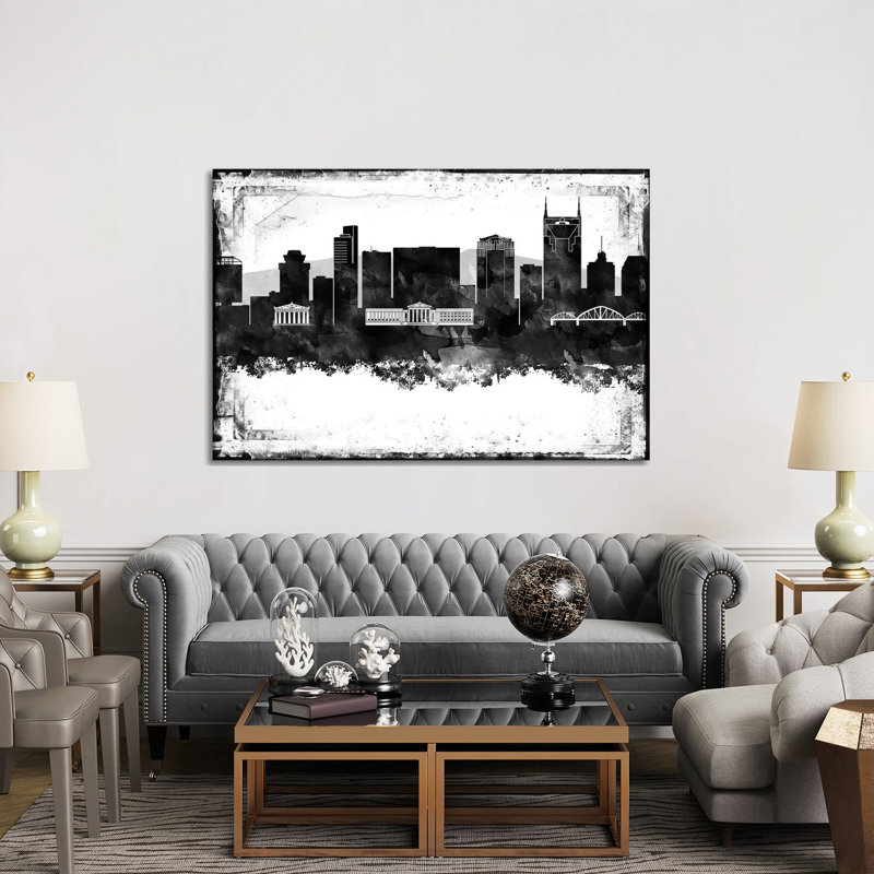 Las Vegas encadrées en noir et blanc, Nashville, H 40 po x l 60 po x 1,5 po