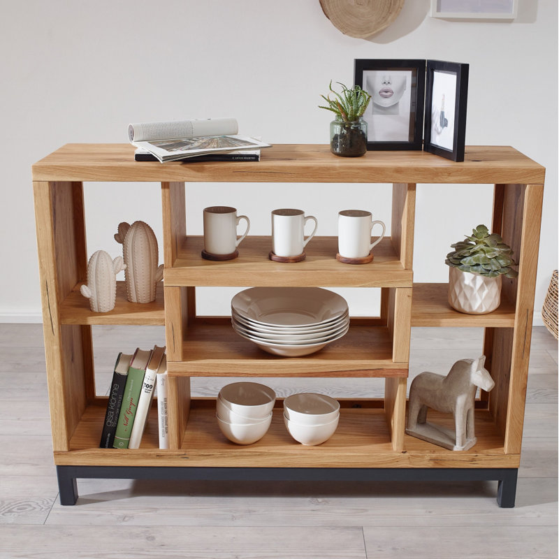 Villanders 90cm H x 120cm W Solid Wood Geometric Bookcase, Natural