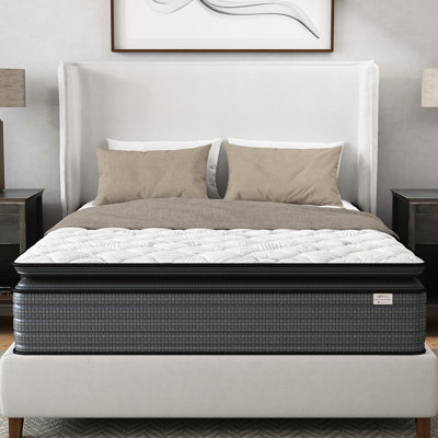 Pleine grandeur, matelas à plateau-coussin de 14 po, transfert de mouvement faible, relief, eau, base réglable, - États-Unis, gris et blanc, rembourrage en mousse à mémoire de forme, + bourre à ressorts,