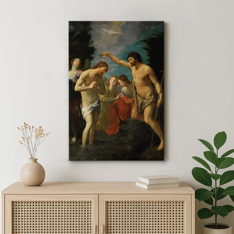 «Baptism of Christ», œuvre d'art biblique, images de la cérémonie religieuse classique, impression sur toile encadrée