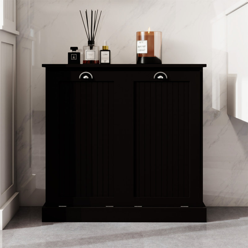 Two-Compartment Tilt-Out Laundry Sorter Cabinet, Black