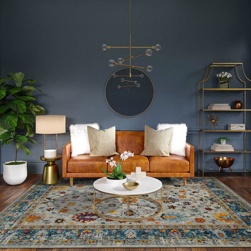 Blue and Orange Rectangular Reversible Synthetic Area Rug