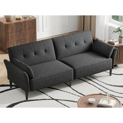 Canapé convertible en lin 89 po, canapé-lit futon avec 2 coussins carrés, dossier réglable et accoudoirs pour le salon