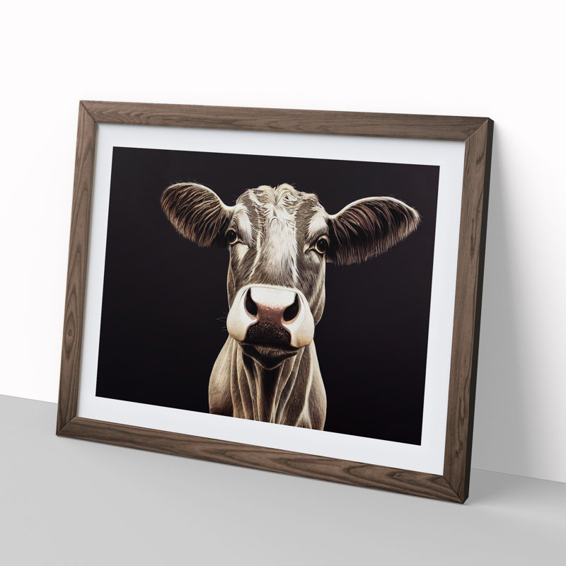 Revered Cow - Single Picture Frame Painting, 34cm H x 46cm W x 2cm D, Walnut Framed