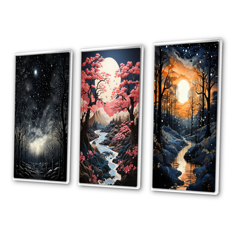 «Black Forest Monicol Canopy», 3 pièces sur toile, Cadre blanc, H 20 po x l 36 po