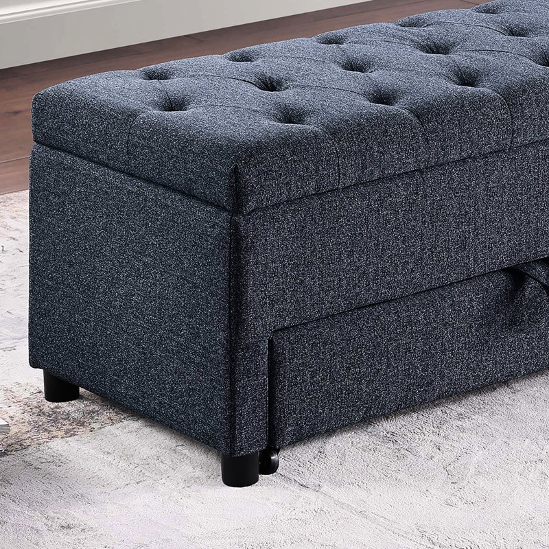Boucle bleue et grise avec rangement et siège, conception contemporaine, H 60 po x 19 po x 19 po, compartiment de tiroir sous le siège coulissant