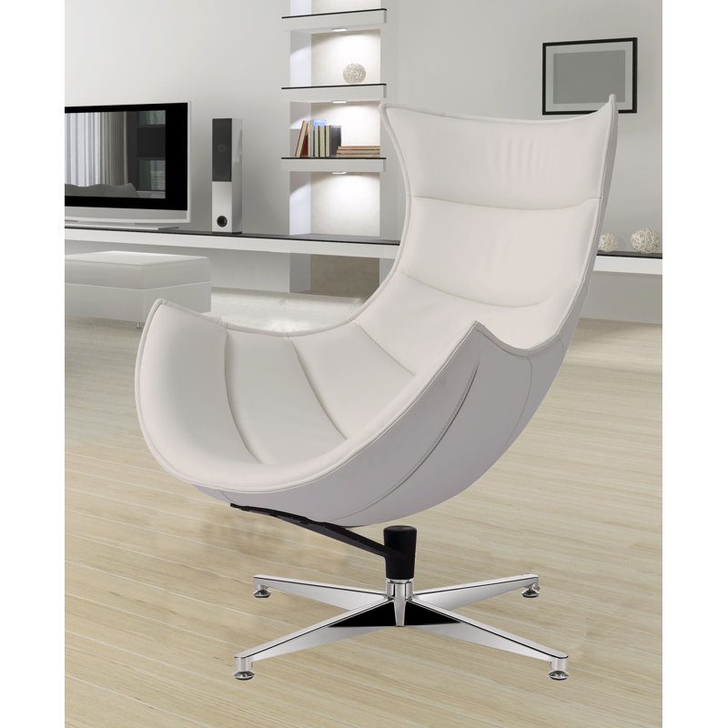 Chaise longue pivotante en cuir pleine fleur 31 po Kain, Cuir véritable blanc