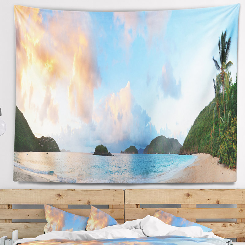 Paysage photographie plage coucher de soleil avec tapisserie de nuages, H 78 po x l 92 po