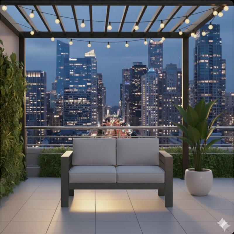 Causeuse de terrasse 52 po toutes saisons en métal avec coussins et structure épais, Coussin gris / cadre gris