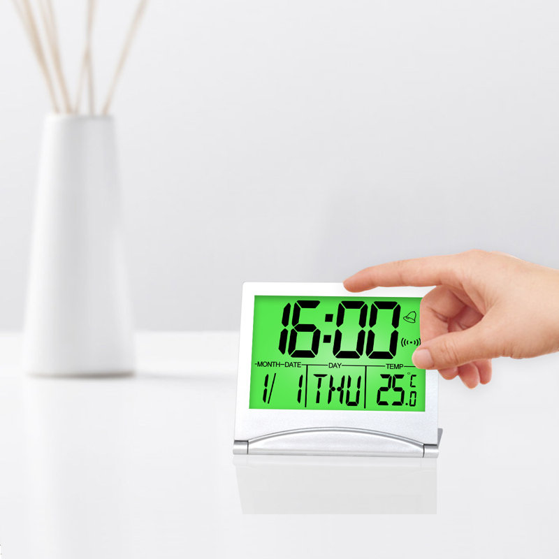 Foldable Digital Travel Alarm Clock With Backlight  (Silver)