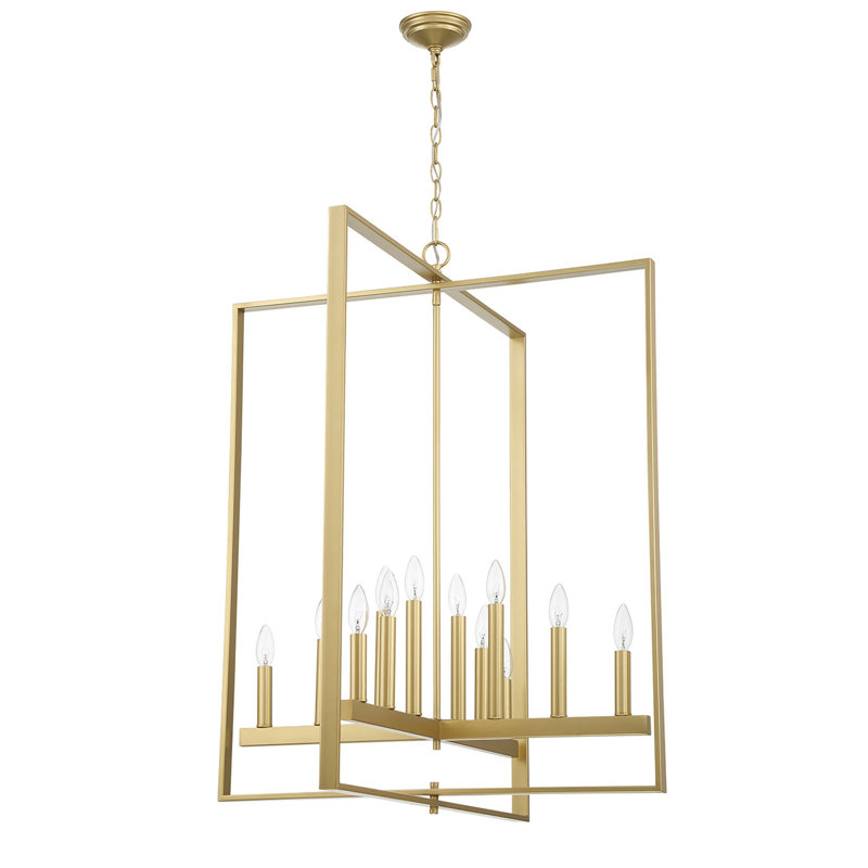 Twedt 12-Light Dimmable Geometric Chandelier , Brass Glitter