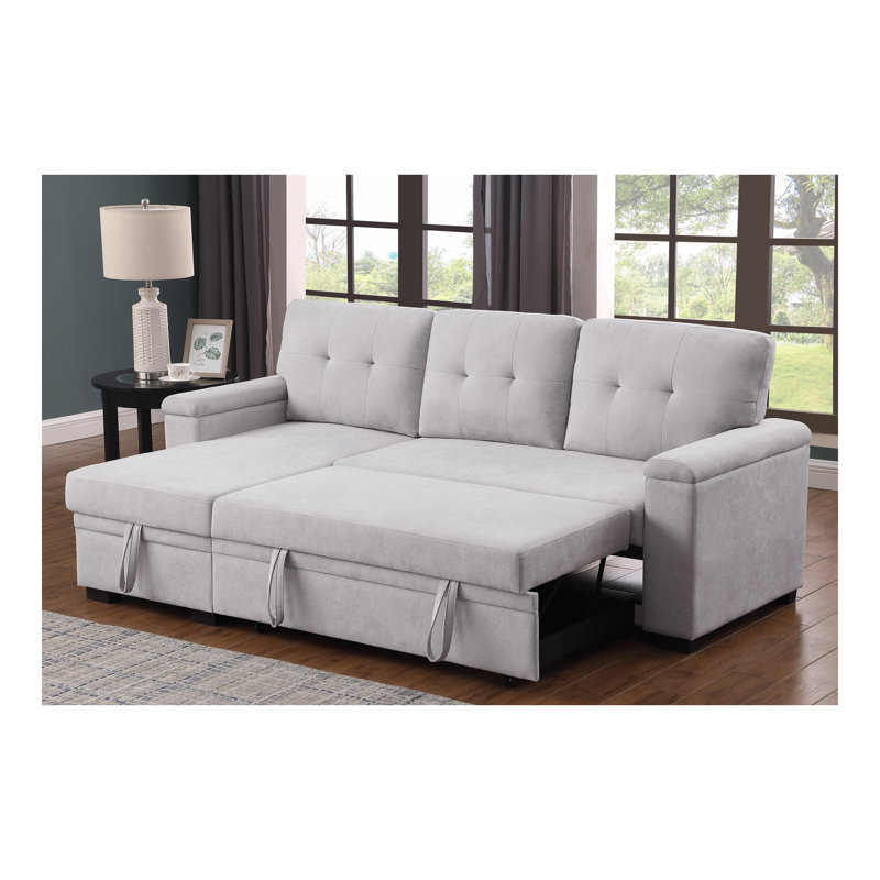 Canapé-lit modulaire réversible en tissu tissé l 84,5 po Lucca II, Tissu gris pâle