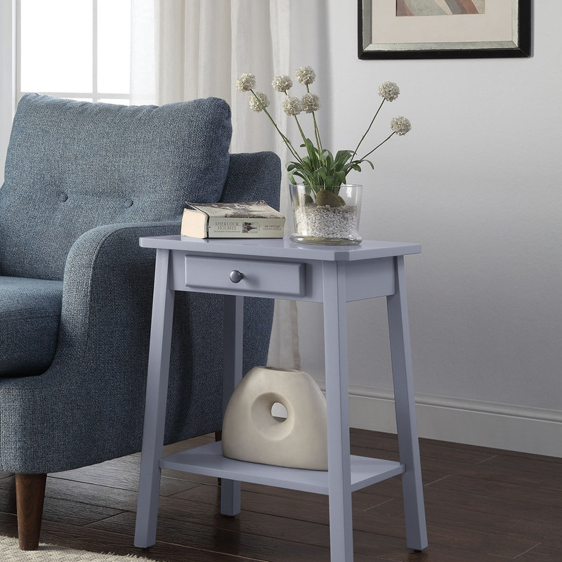 Kaife Gray Accent Table With Display And Utility Function