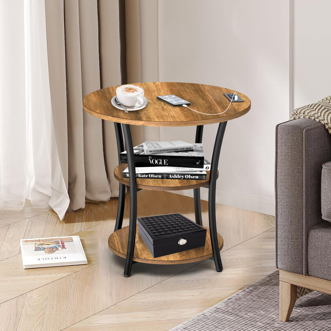 Jalane Tall End Table with 2 USB Ports, 2 Power Outlets, and 3-Tier Storage Shelves 17 Stories 