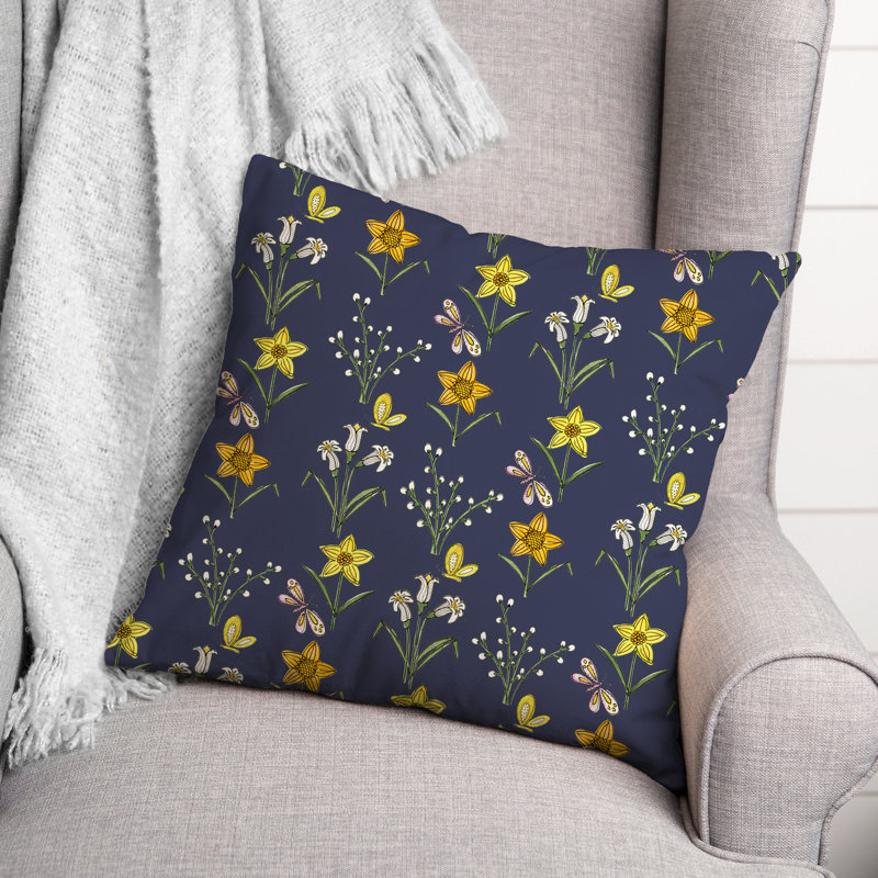  Coussin décoratif floral intérieur / extérieur en polyester, H 18 po x l 18 po, Marine