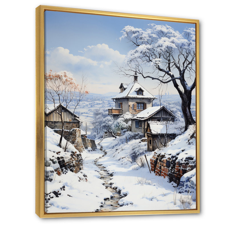 Harmony of Winter Village II, reproduction d'art sur toile, H 20 po x l 12 po, Cadre flottant doré