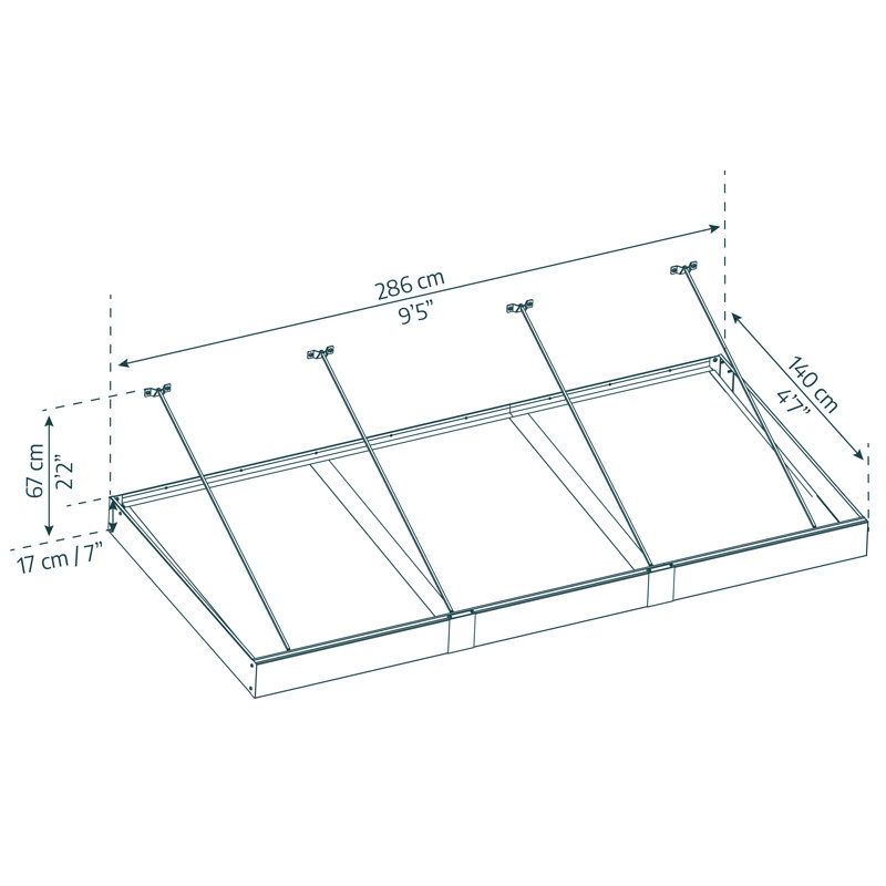 Palram - Canopia Sophia XL 9' W x 4' 7" D Acrylic Galvanized Steel Stationary Door and Window Awning Gray/Mist
