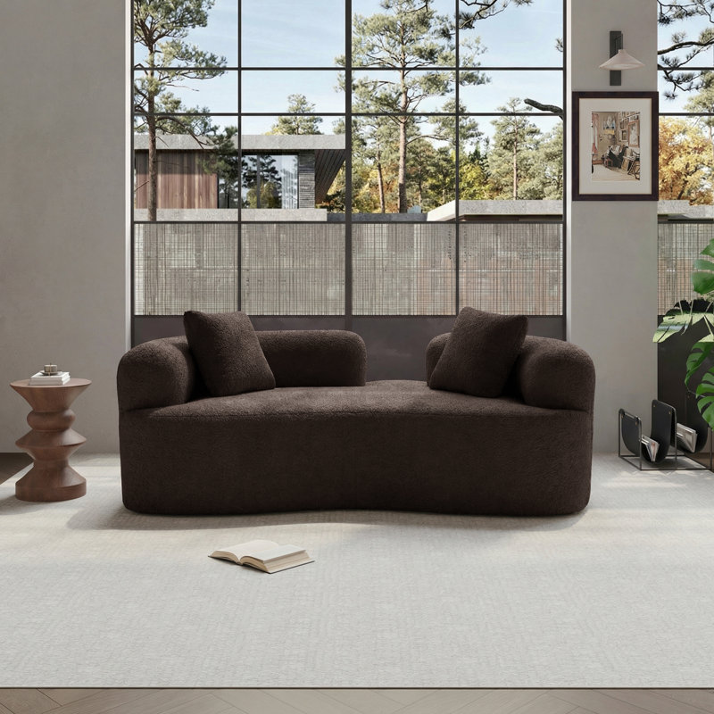 Teddy Upholstered Boneless Curved Loveseat Sofa, No Assembly Required, Space-saving Design, Brown