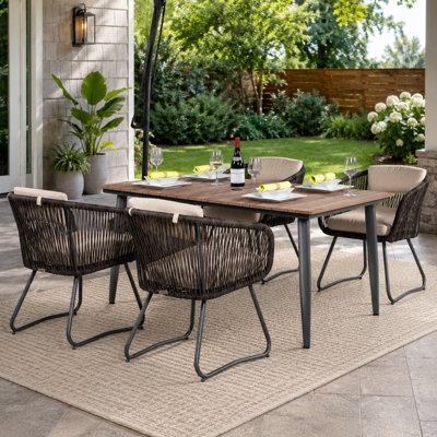 Ensemble de salle à manger d'extérieur pour 4 personnes avec fauteuils, table rectangulaire et 4 chaises