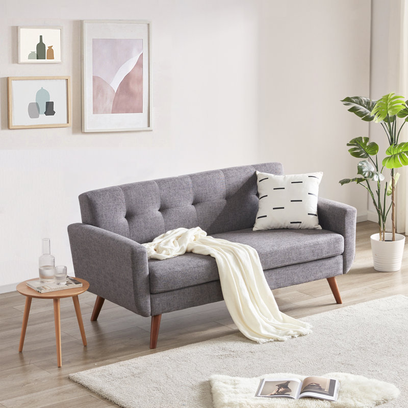 Canapé-causeuse l 65 po de style Mid-Century moderne avec causeuse pour salon, Velours rose