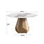 51,75 po Table de salle à manger ronde en pierre frittée pour 6 sièges, blanche avec base en métal robuste, style moderne pour la maison, chaleur et surface de vie