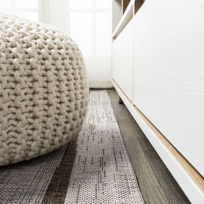 Tapis intérieur / extérieur beige / brun à rayures berbères Siedentopf, Rectangle 3 pi 11 po x 6 pi