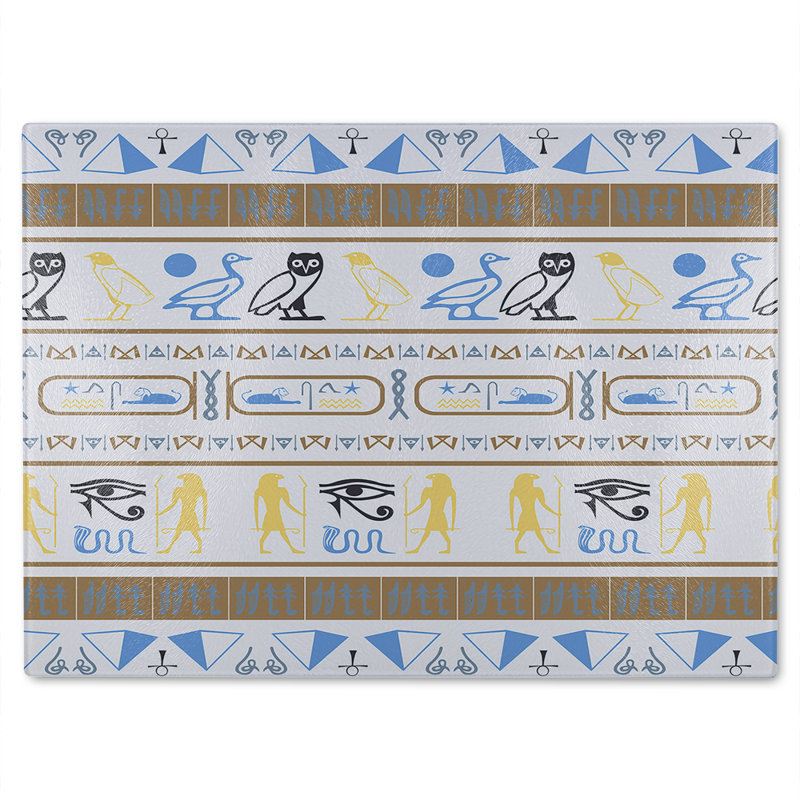 Heiroglyphs Glass Chopping Board, 40cm L x 28cm W