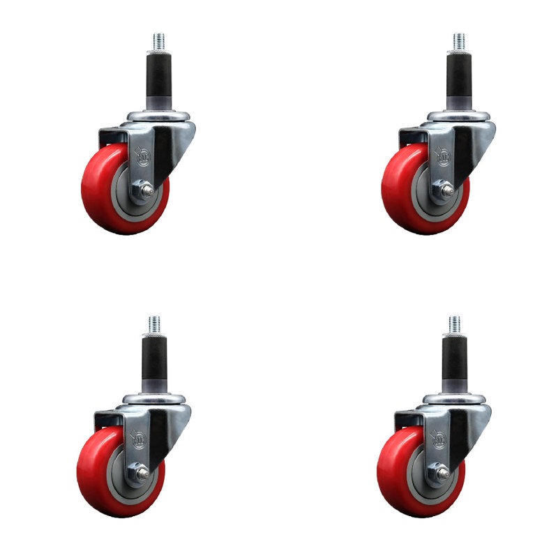 Ensemble de roulettes extensibles pivotantes en polyuréthane de 3 po 1-1 / 8 po SS, Rouge