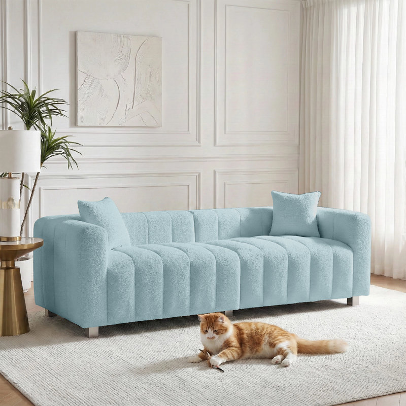 87.4-inch cloud sofa, the medieval cloud sofa in the living room, a large-sized fabric three-seater, Blue