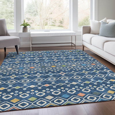 Premium Machine Washable Prisco Navy Rug